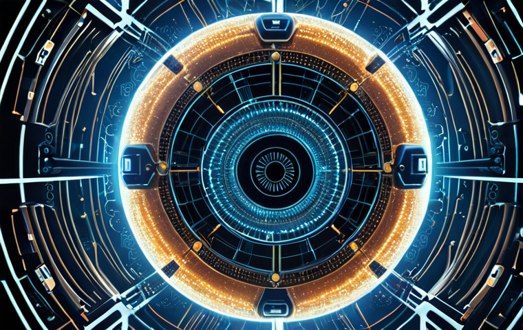 Quantum cryptography: Secure key distribution using quantum mechanics principles, depicting a futuristic, high-tech scene with entangled particles.