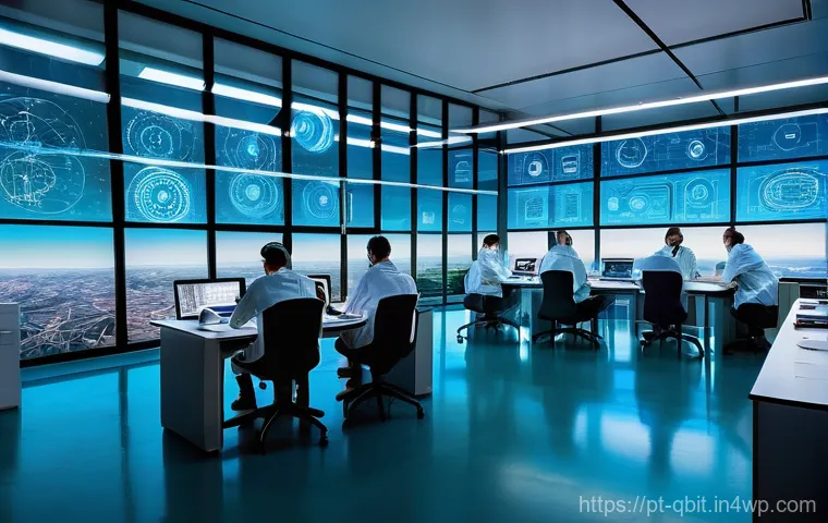 양자 암호화의 데이터를 활용한 연구 - **Quantum Cryptography Research in Portugal:** A futuristic, sleek laboratory in Lisbon, Portugal, w...