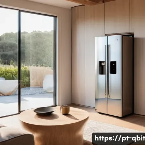 양자 암호화와 IoT 보안 - A modern, cozy living room in a Portuguese-speaking country home, bathed in warm, soft natural light...