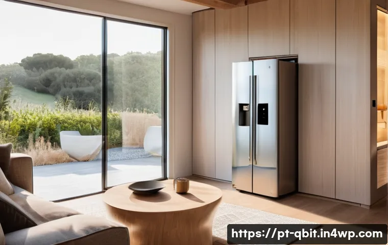 양자 암호화와 IoT 보안 - A modern, cozy living room in a Portuguese-speaking country home, bathed in warm, soft natural light...