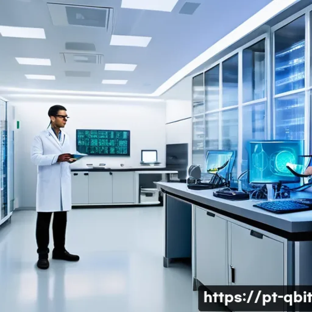 양자 암호화 기술의 주요 기업 분석 - A futuristic laboratory scene showcasing advanced quantum cryptography hardware: a sleek, high-tech ...