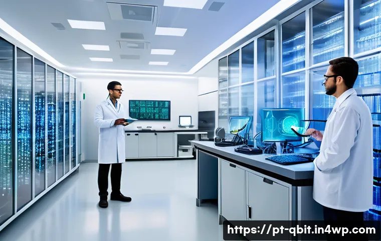 양자 암호화 기술의 주요 기업 분석 - A futuristic laboratory scene showcasing advanced quantum cryptography hardware: a sleek, high-tech ...