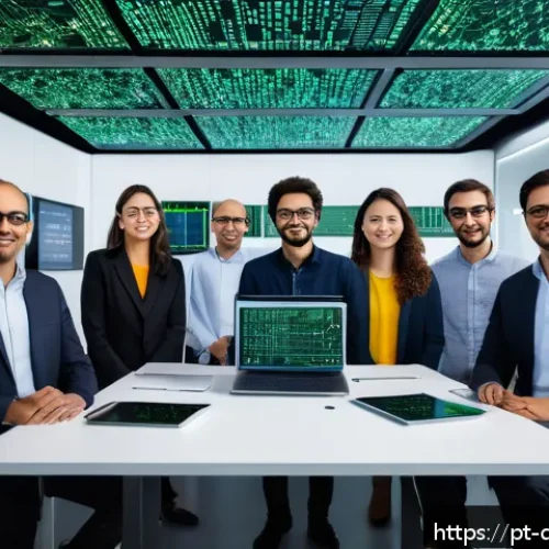Home 32 양자 암호화의 교육적 접근 - A futuristic laboratory setting in São Paulo, Brazil, showing a diverse group of professionals—weari...