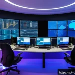 Home 18 양자 암호화의 기술적 미래 비전 - A futuristic digital control room inside a modern Brazilian financial institution, featuring diverse...