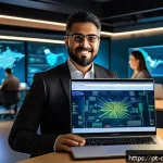Home 23 양자 암호화의 응용 범위 확대 - A high-tech Brazilian fintech office environment showcasing professionals collaborating on quantum e...